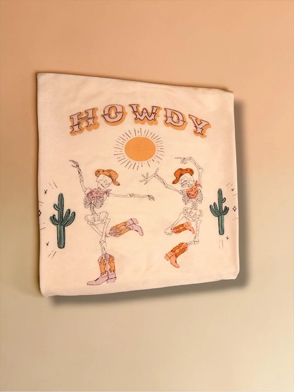 “Howdy” Western Sun Pillow Cover — Cream with Mustard & Orange